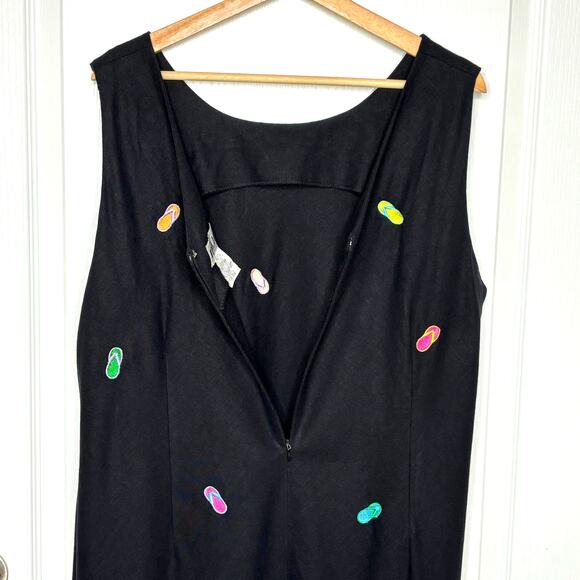Megan Lee Wms 22W Vintage Black Linen Blend Embroidered Flip Flops Midi Dress - Picture 5 of 10